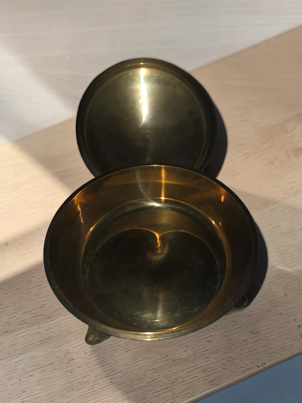 Vintage Brass Footed Trinket Box with Mother-of-Pearl Lid